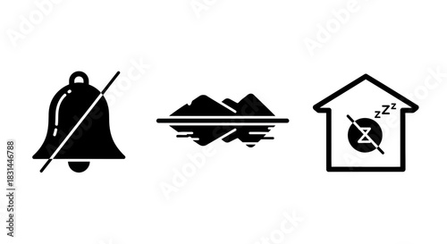 Set of three simple icons representing silence, nature, and rest for modern design projects and user interfaces