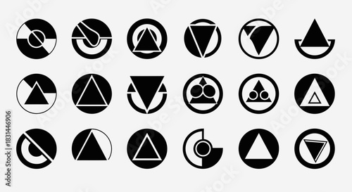 Collection of modern abstract geometric icons and symbols, perfect for branding and design projects, offering a minimalist yet impactful aesthetic.