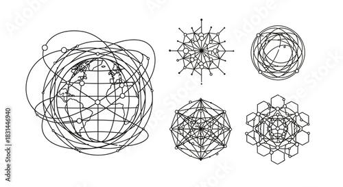 Global network connections and abstract data structures symbolizing digital communication, technology, and complex systems visually representing connectivity and information flow.