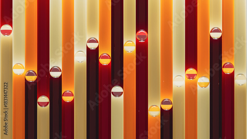 Vintage spheres on rails against an abstract background