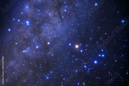 Night sky space background, Starry universe in dark blue sky, Milky way galaxy with stardust field in deep universe