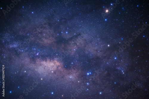 Night sky space background, Starry universe in dark blue sky, Milky way galaxy with stardust field in deep universe