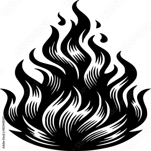 Flame Icon: This striking graphic presents a stylized depiction of flames, rendered in stark black and white, to emphasize power.