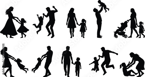 Gigantic Ultimate People Silhouettes Mega Bundle Dance, Sports, Fitness, Avatars, Running, Cycling, Family Life, and Active Children Playing, for Vast Creative Design Projects Vector Set.