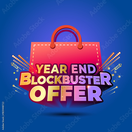 3d Vector illustration of Year end blockbuster offer, sale promo advertisement design.