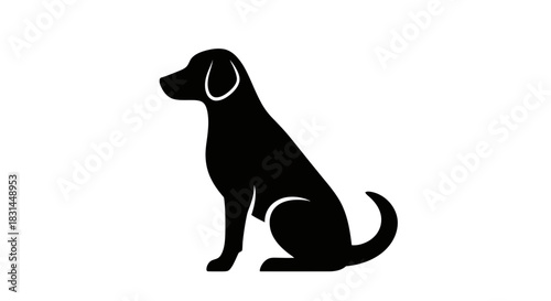 Elegant black silhouette of a loyal dog sitting attentively, perfect for pet brands, veterinary services, or canine-themed designs