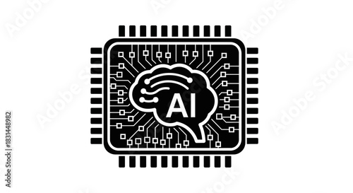 Dynamic AI brain integrated into a microchip symbolizes intelligent technology and futuristic innovation