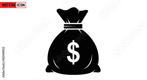 Iconic black money bag with dollar sign symbolizing wealth, finance, and investment opportunities for modern business