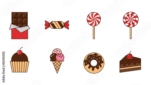 Deliciously sweet vector icons featuring a delightful assortment of confectionery treats, perfect for web design, apps, or dessert-themed projects