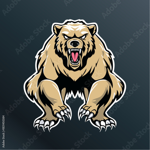 Aggressive Bear Mascot with Sharp Claws and Open Mouth.