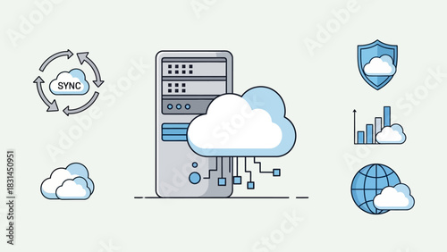Cloud Computing Technology and Data Synchronization Icons