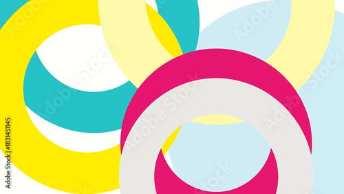 Vibrant and dynamic abstract background with overlapping colorful rings and circles in a modern graphic design. Playful geometric pattern suitable for various creative projects