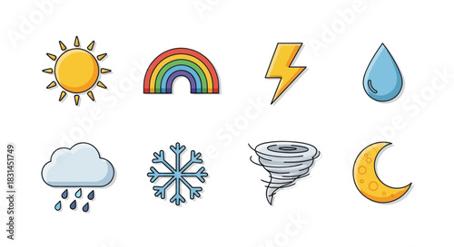 Weather icons set illustration sun rainbow cloud and more elements