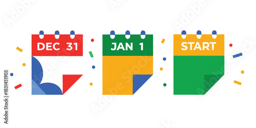 Colorful calendars showing the end of the year new year and a fresh start