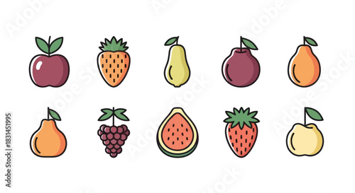 Colorful fruit assortment illustration isolated on white background with copy space