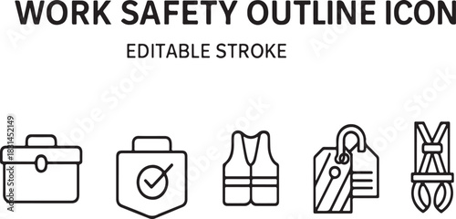 Simple thin-line occupational safety icon set in clean minimal vector style for workplace protection and care.