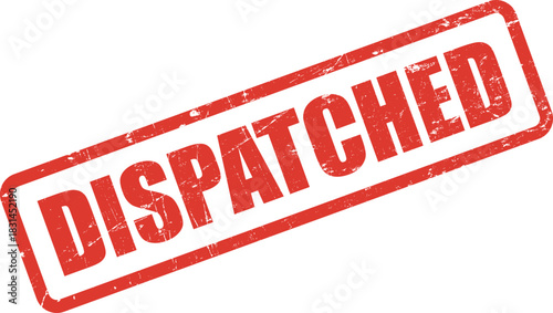 An oblique rectangular red rubber stamp shows the word DISPATCHED with grunge effect