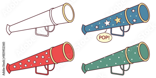 Collection of cartoon megaphones in various colors and designs on a white background