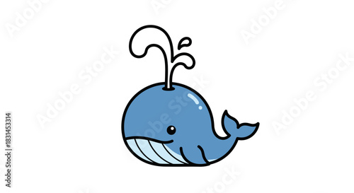 Blue whale spouting water with transparent background