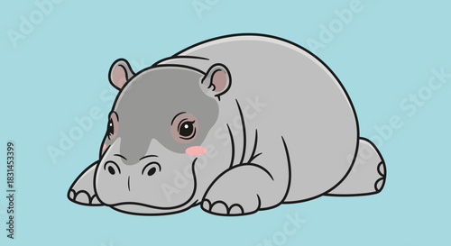 Cute baby hippo lying down with transparent background