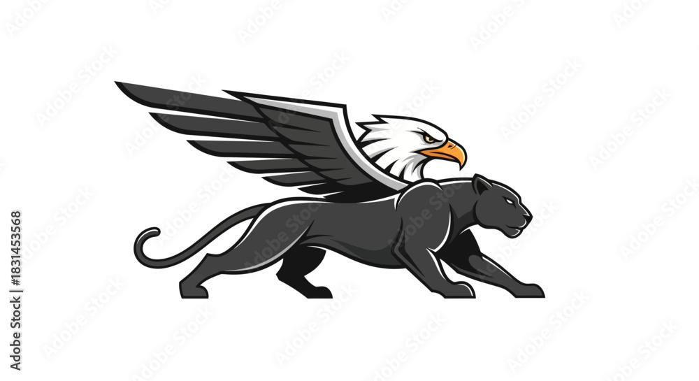 Fototapeta premium Panther griffin hybrid creature mascot with transparent background
