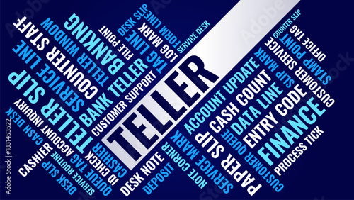Bank Teller Word Cloud, Finance Service Banking Tag Cloud. Cashier Operations Typography Vector