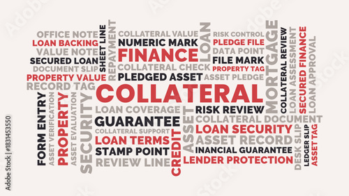 Collateral Word Cloud, Finance Loan Security Tag Cloud. Red Banking Investment Typography Vector