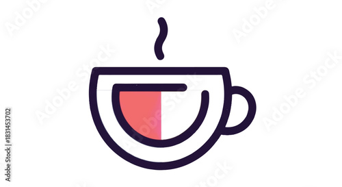 Minimalist hot coffee cup with steam line art illustration.