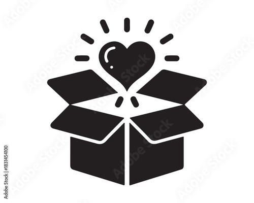 Open box with glowing heart icon symbol