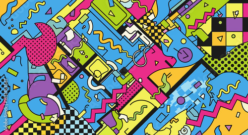 Vibrant Abstract Geometric Composition A Colorful Modern Design with Dynamic Shapes and Patterns