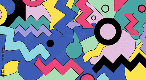 Vibrant Memphis Design Pattern with Geometric Shapes and Retro 80s Vibes for Backgrounds