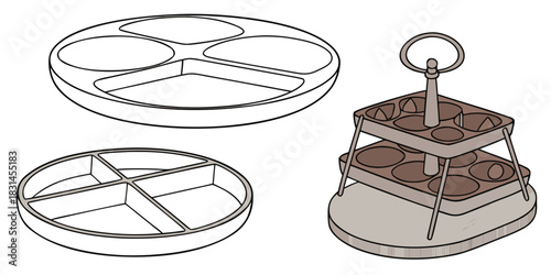 Three serving dishes for condiments or appetizers in a cartoon illustration