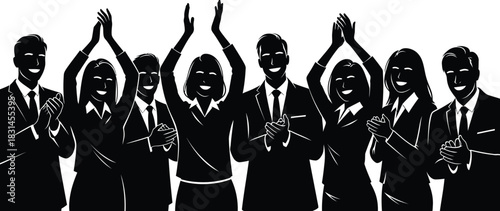 Diverse group of business people silhouette applauding and cheering with hands raised Success celebration team achievement vector illustration