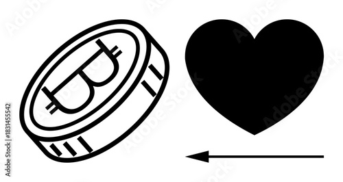 Bitcoin donation concept. Cryptocurrency coin highlights modern digital assets. Bitcoin fosters charitable giving and global impact. Useful for fintech, donations, blockchain , financial apps