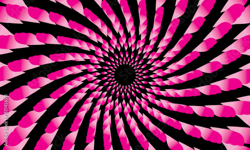 Vector abstract 3d background with curved leaf or petal patterns, bright color gradations on a black background, creating the illusion of depth and futuristic dynamic rotating movement.