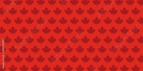 Seamless red maple leaf pattern on red background, featuring Canada leaf motifs in a clean vector style. Ideal for texture, wallpaper, prints, banners, and decorative designs.