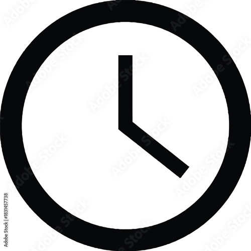 Minimalist black and white clock icon representing time, schedule, and deadline concepts