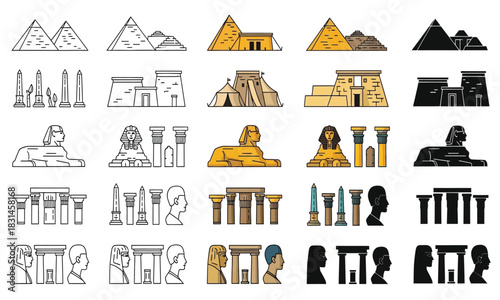 Ancient Egyptian Landmarks and Symbols Pyramids, Sphinx, Hieroglyphs, and Obelisks Collection