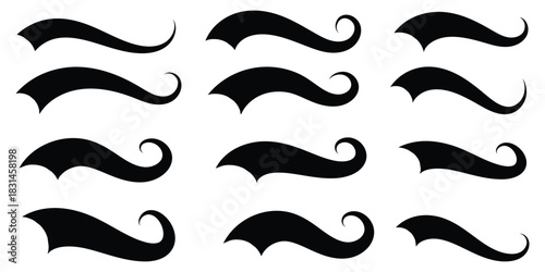 Swoosh and swash tails line collection. Swooshes text tail for baseball design. Typography tails shape for football or athletics sport team sign text