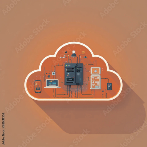 Illustration of flat colored business themed icons on a plain background 