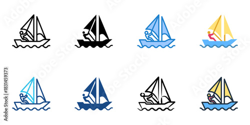 Sailboat icon set multiple style vector collection. Editable Stroke 
