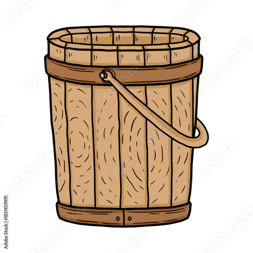 Rustic colored wooden bucket vector illustration isolated on white background