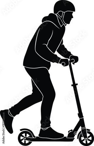 Youth Riding Kick Scooter Silhouette Icon Black Vector Graphic