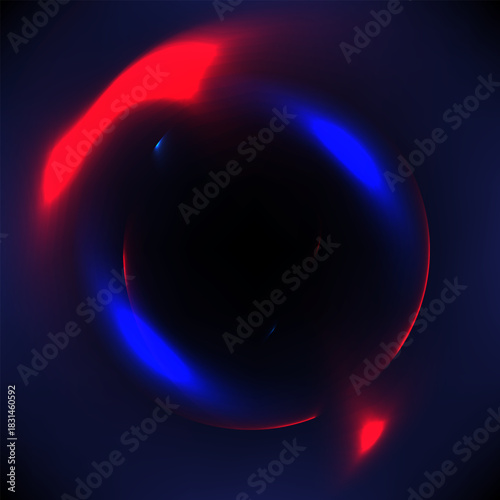 Abstract glowing red and blue light streaks of circular futuristic motion on black background for technology digital design