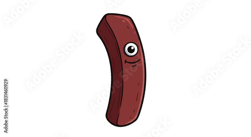 Cute Cartoon Sausage Character with a Friendly Face and Big Eye.