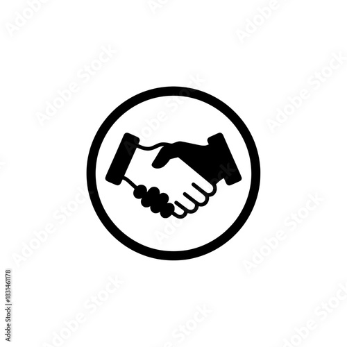 Handshake Icon in Circle, Business Partnership and Team Agreement