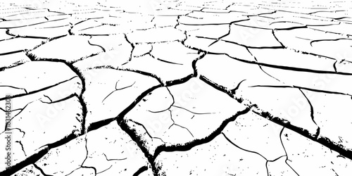 Dry, cracked earth texture with bold contrast and detailed fissures, depicting drought and climate change. High-resolution abstract background perfect for environmental, natural, and conceptual design