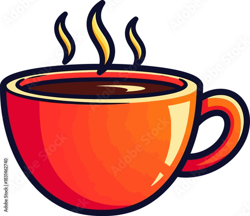Steaming Hot Coffee Cup with Aroma Rising.