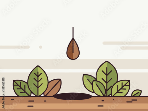 Seed to Leaf Simple illustration of a seed sprouting into leaves with a minimalist design concept