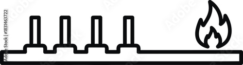 Heating system icon with radiator valves and flame symbol